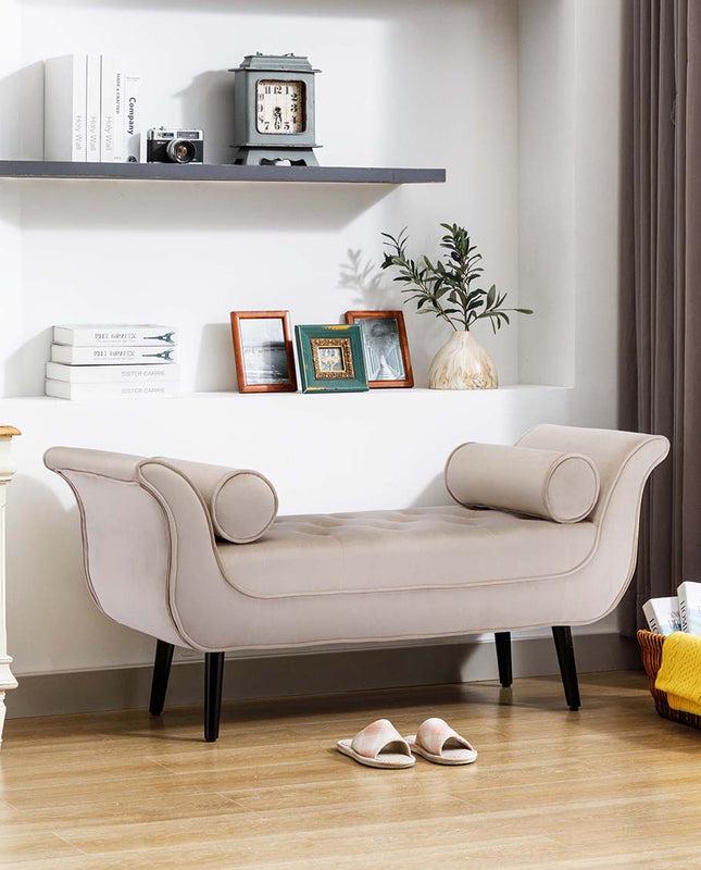 Duhome Florence Roll Arm Tufted Velvet Bench With Bolster Pillows