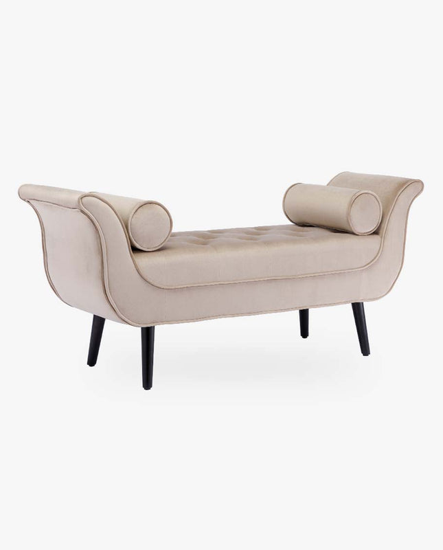 duhome Florence Roll Arm Tufted Velvet Bench with Bolster Pillows