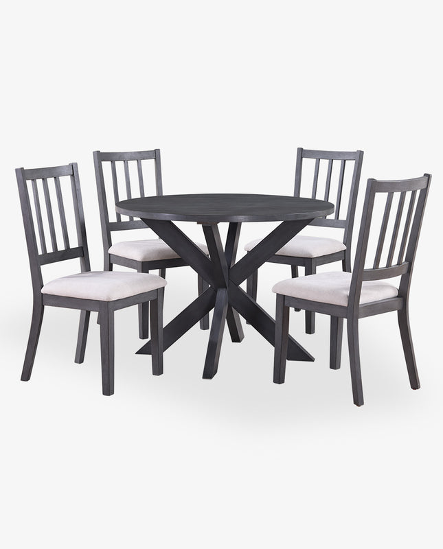 Duhome Lake Charles Round Trestle Dining Table Set (1 Table+4 Slat Back Chairs)