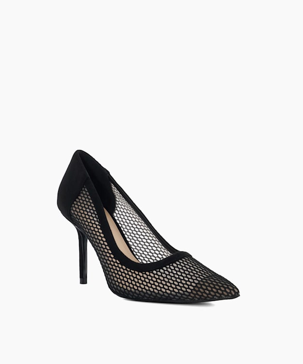 Dune London Accept - Black Pointed Toe Mesh Court Shoes