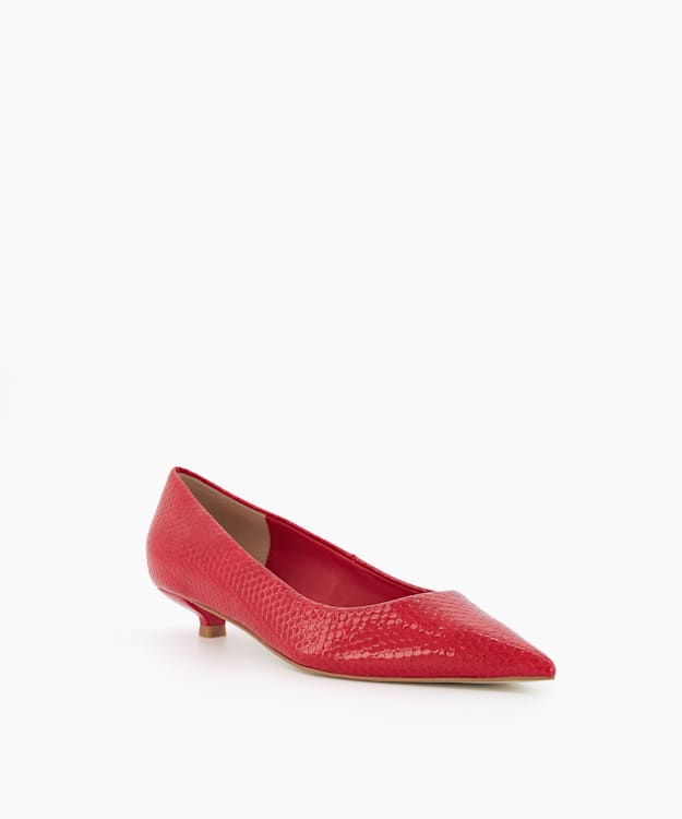 Dune London Actual - Red Reptile-Debossed Kitten-Heeled Court Shoes