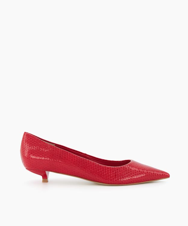 dune london Actual - Red Reptile-Debossed Kitten-Heeled Court Shoes