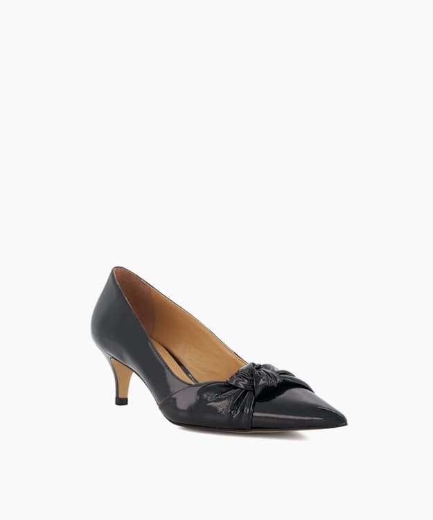 Dune London Address - Black Twist-Detail Patent-Leather Courts