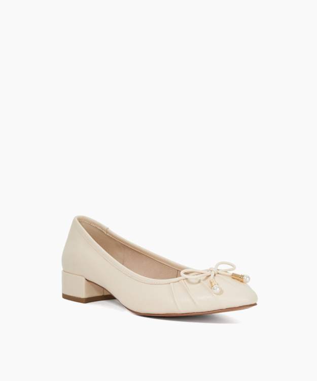 Dune London Amazing - Ecru Low Block Heel Ballet Flats
