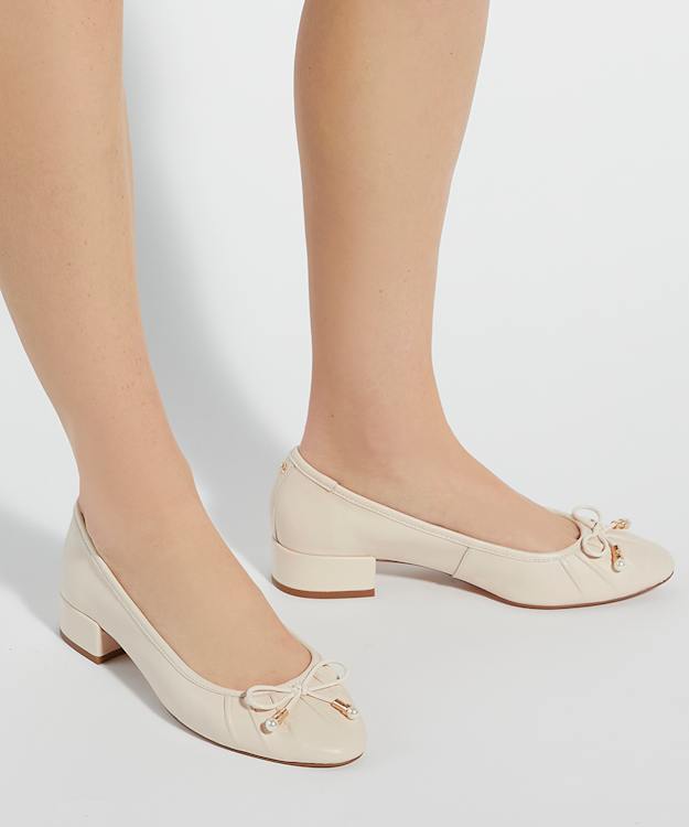 Dune London Amazing - Ecru Low Block Heel Ballet Flats