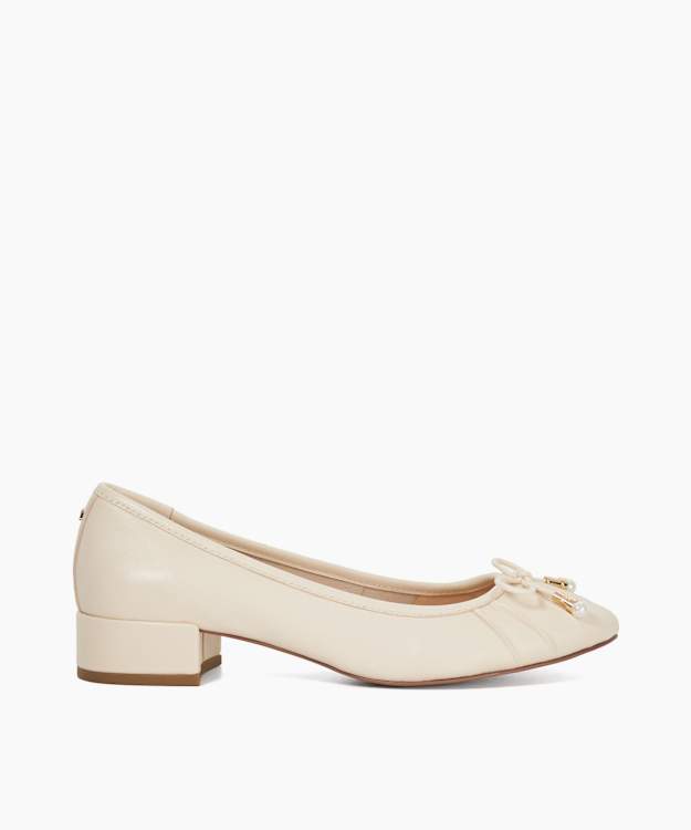 dune london Amazing - Ecru Low Block Heel Ballet Flats
