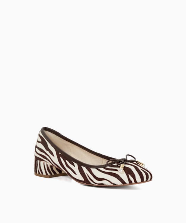 Dune London Amazing - Zebra Low Block Heel Ballet Flats