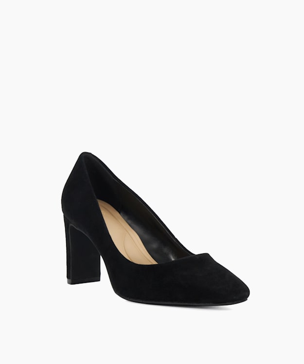 Dune London Arriving - Black High Block Heel Court Shoes