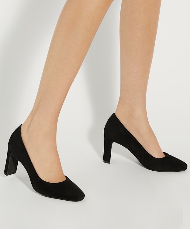 Dune London Arriving - Black High Block Heel Court Shoes