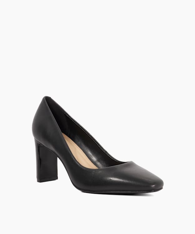 Dune London Arriving - Black High Block Heel Court Shoes