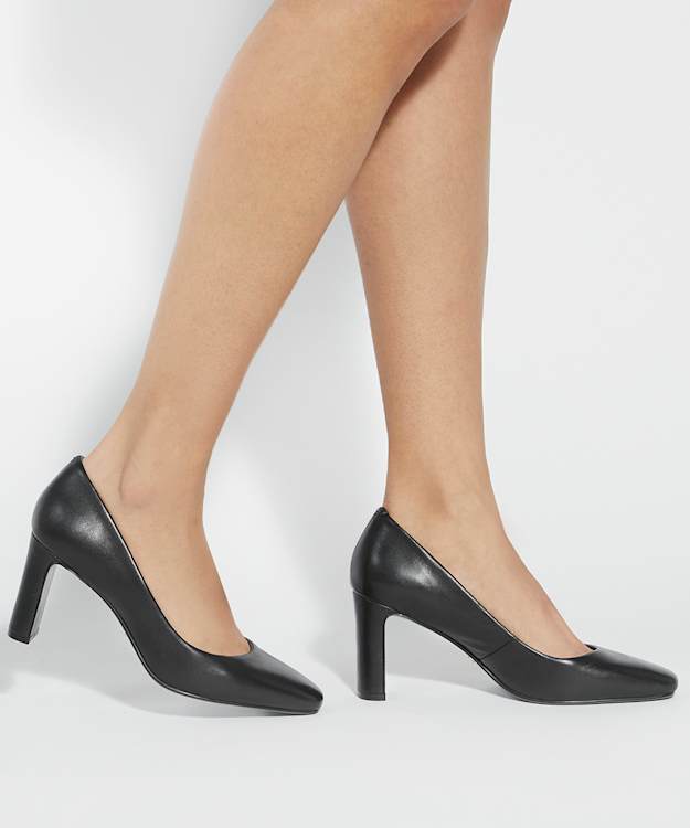 Dune London Arriving - Black High Block Heel Court Shoes