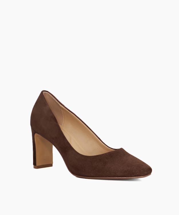 Dune London Arriving - Brown High Block Heel Court Shoes