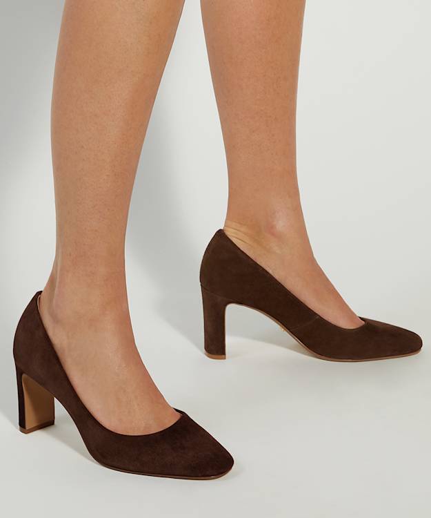 Dune London Arriving - Brown High Block Heel Court Shoes