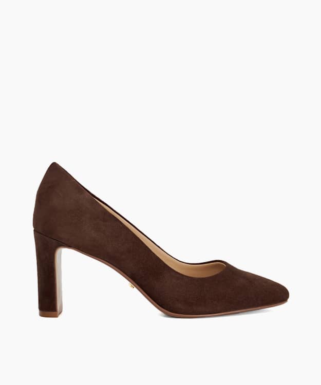 dune london Arriving - Brown High Block Heel Court Shoes