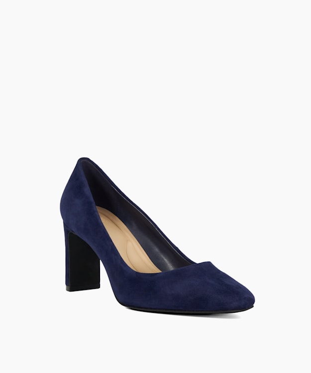 Dune London Arriving - Navy High Block Heel Court Shoes