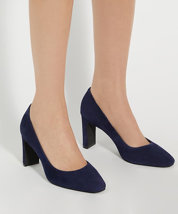 Dune London Arriving - Navy High Block Heel Court Shoes