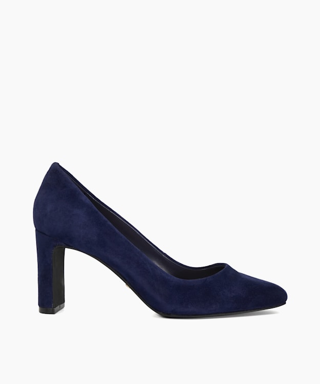 dune london Arriving - Navy High Block Heel Court Shoes
