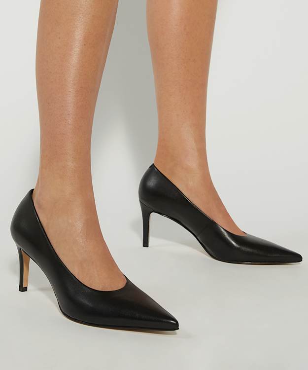 Dune London Aspiring - Black Leather Pointed Toe Courts