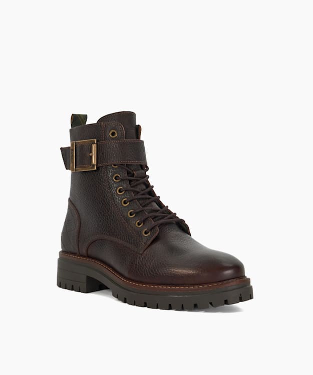 Dune London Barbour Heidi L - Brown Lace-Up Leather Commando Boots