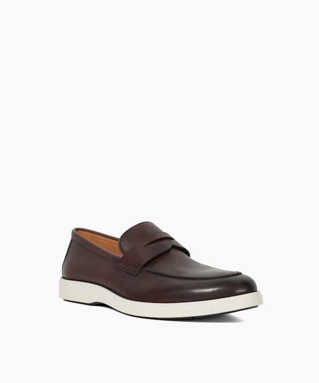 Dune London Barnstaple - Brown Leather Slip On Casual Loafers