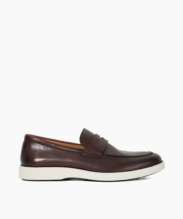 dune london Barnstaple - Brown Leather Slip On Casual Loafers