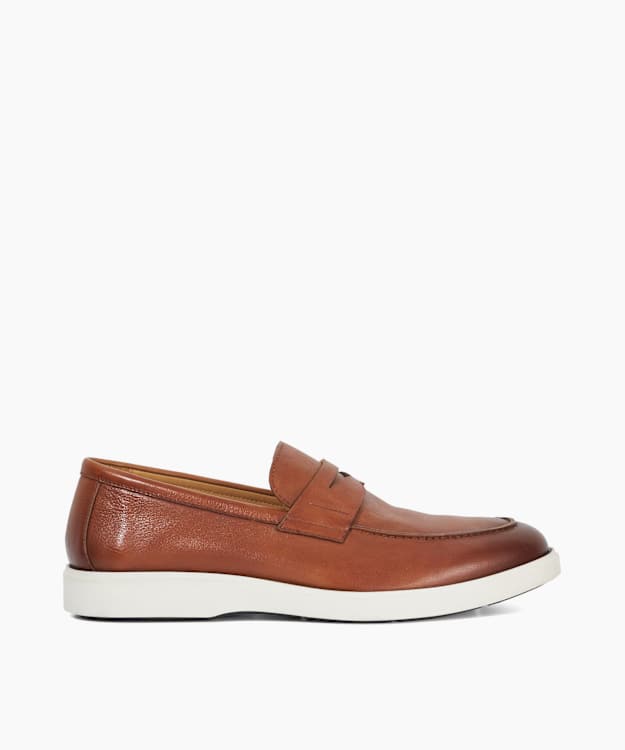 dune london Barnstaple - Tan Leather Slip On Casual Loafers