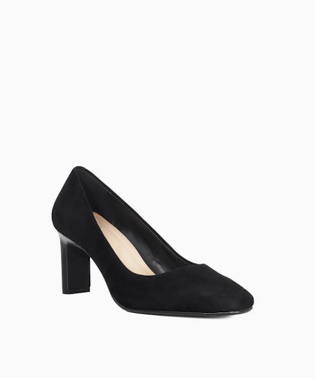 Dune London Begin - Black High Heel Suede Court Shoes