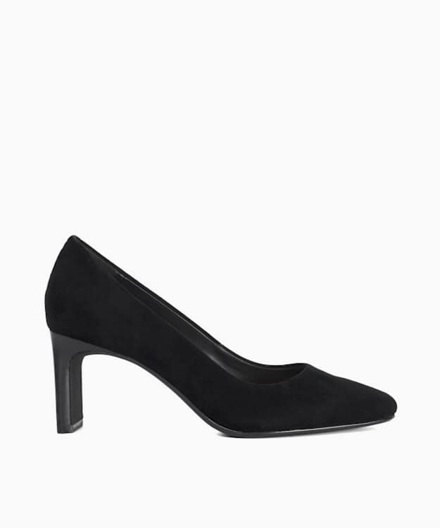 dune london Begin - Black High Heel Suede Court Shoes