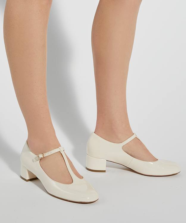 Dune London Believable - Ecru Low Block Heel Mary Janes