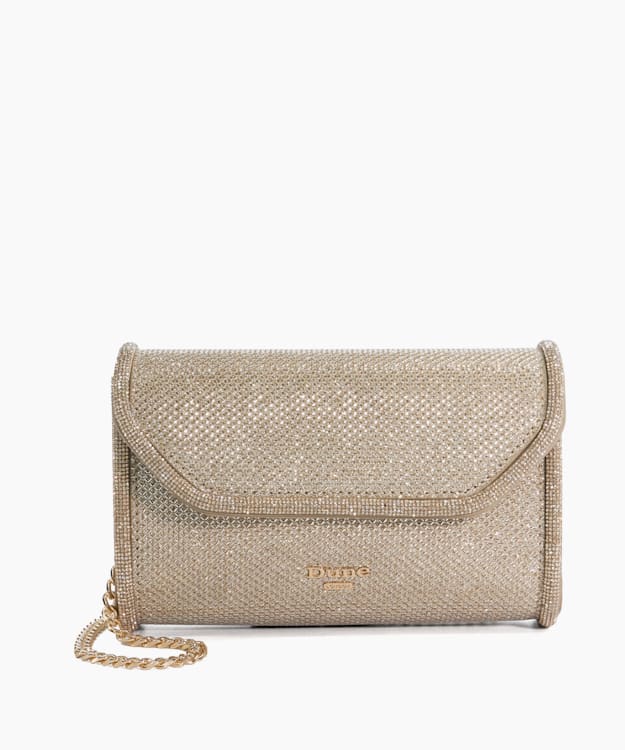 dune london Bellini - Gold Diamante Trim Box Clutch Bag