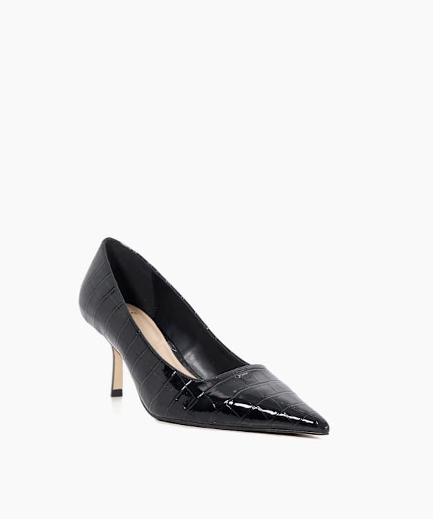 Dune London Bexton - Black Pointed Toe Reptile Effect Court Shoes