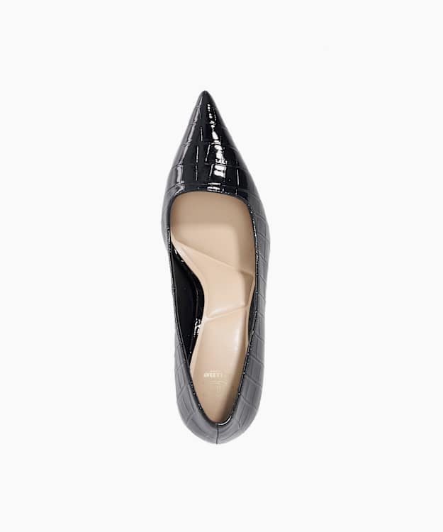 Dune London Bexton - Black Pointed Toe Reptile Effect Court Shoes
