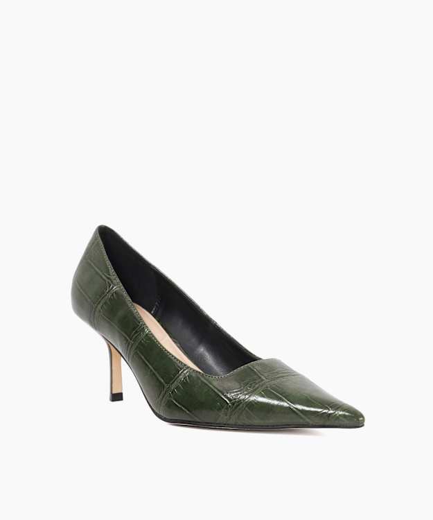 Dune London Bexton - Green Pointed Toe Reptile Effect Court Shoes