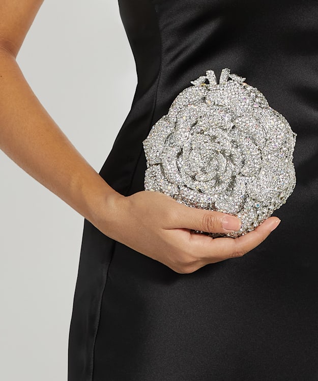 Dune London Bling - Silver Floral Diamante Embellished Clutch