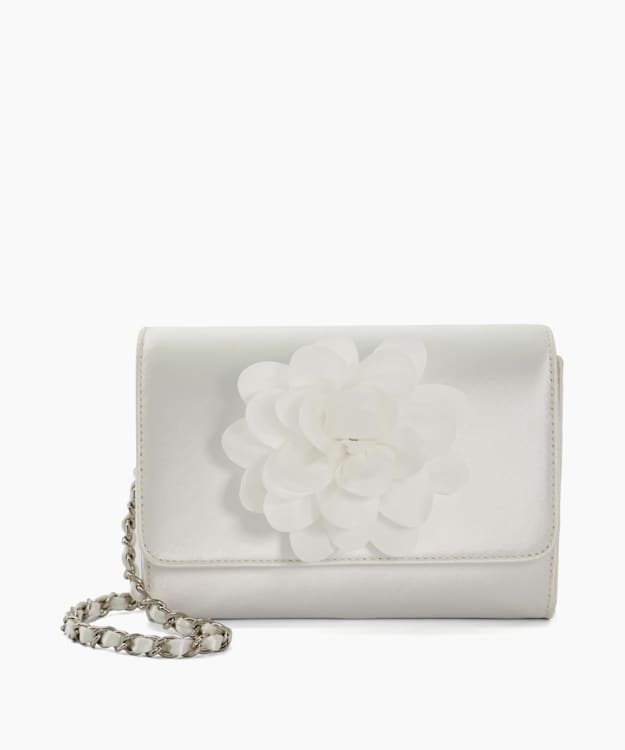 dune london Blossoming - White Corsage Detail Wedding Clutch