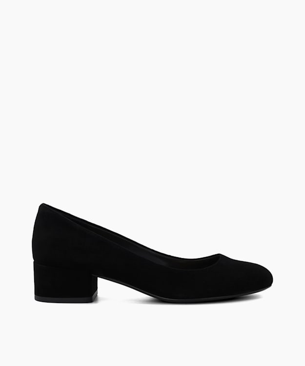dune london Bracket - Black Wide Fit Comfort Block-Heeled Courts