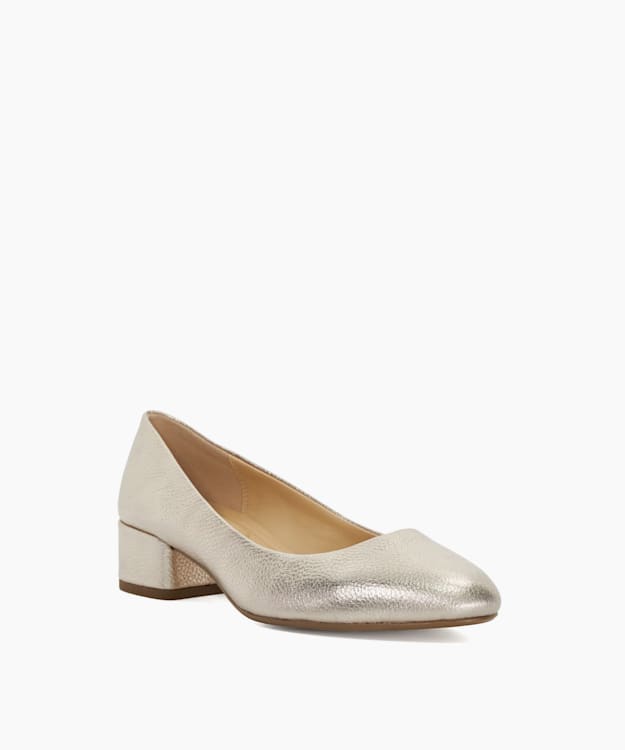 Dune London Bracket - Gold Wide Fit Comfort Block-Heeled Courts