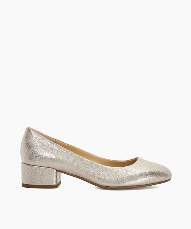 dune london Bracket - Gold Wide Fit Comfort Block-Heeled Courts