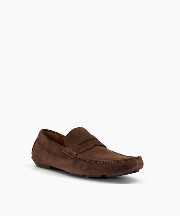 Dune London Bradlay - Brown Square-Toe Suede Moccasin Loafers