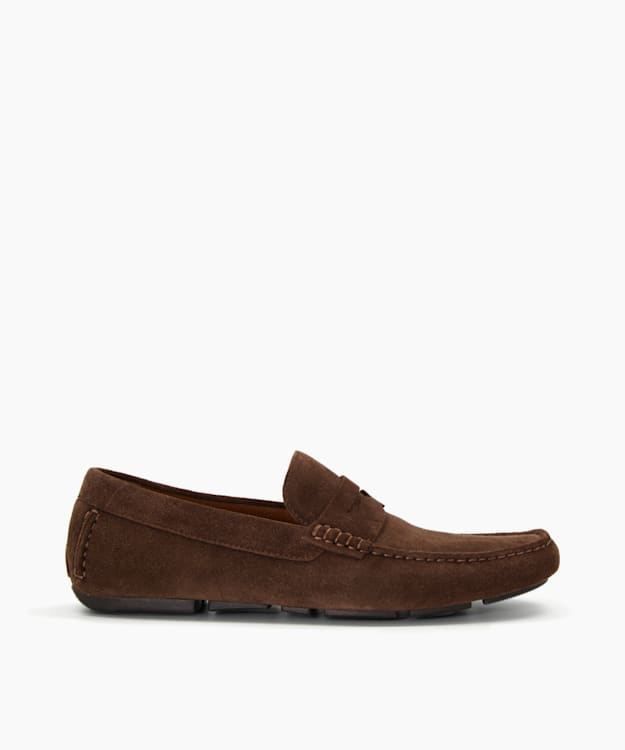 dune london Bradlay - Brown Square-Toe Suede Moccasin Loafers