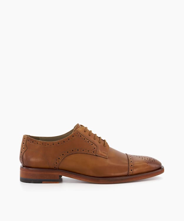 dune london Bridgford - Tan Leather Derby Brogue Shoes