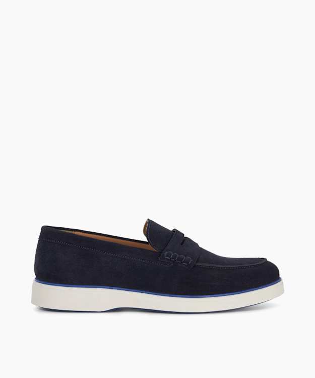 dune london Buntis - Navy Rubber Sole Penny Trim Loafers