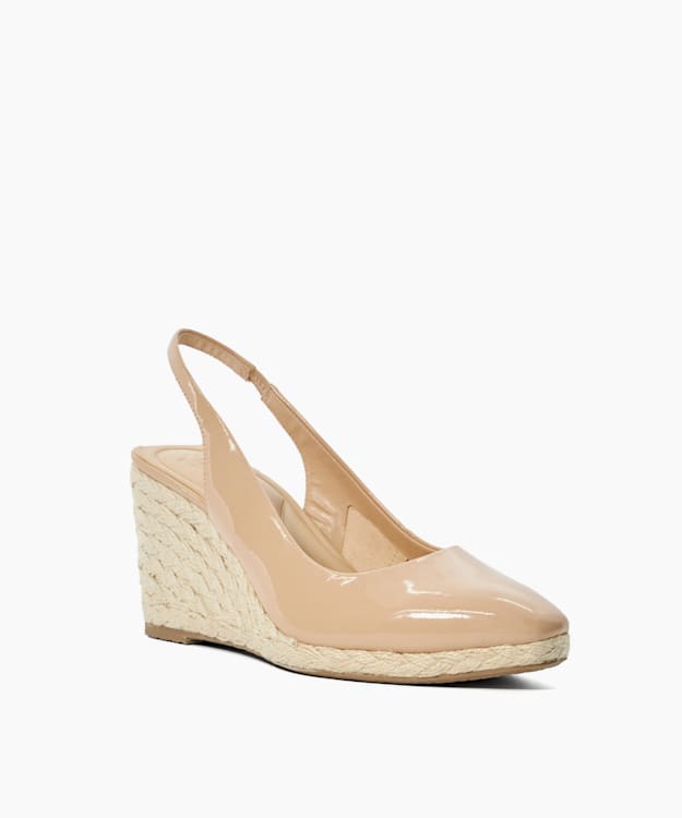Dune London Cadance - Blush Patent Sling-Back Raffia Wedge