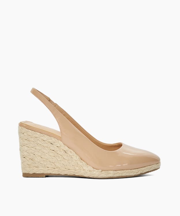 dune london Cadance - Blush Patent Sling-Back Raffia Wedge