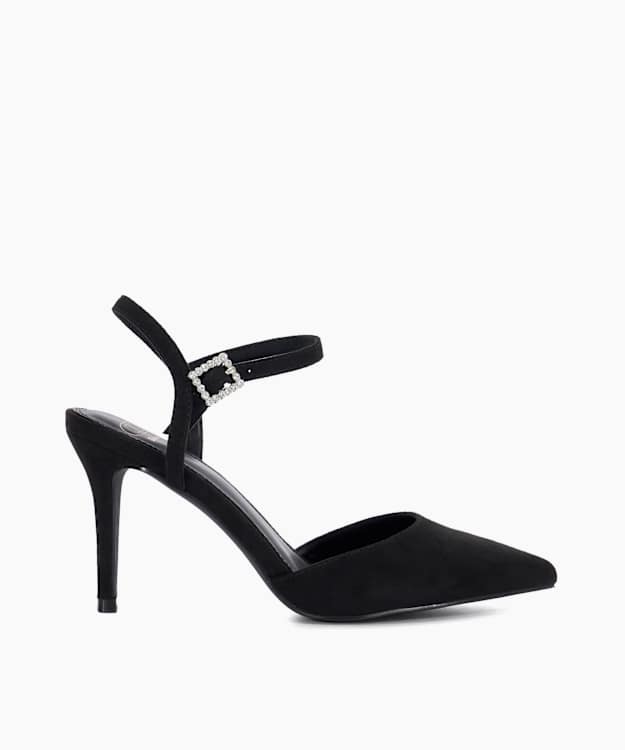 dune london Caitlyn - Black Diamante Buckle Open Court