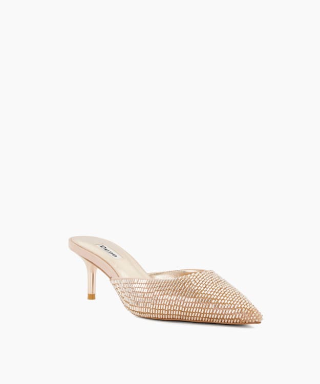 Dune London Calisia - Rose Gold Beaded Kitten Heel Mules