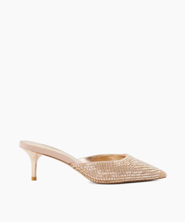 Dune London Calisia - Rose Gold Beaded Kitten Heel Mules