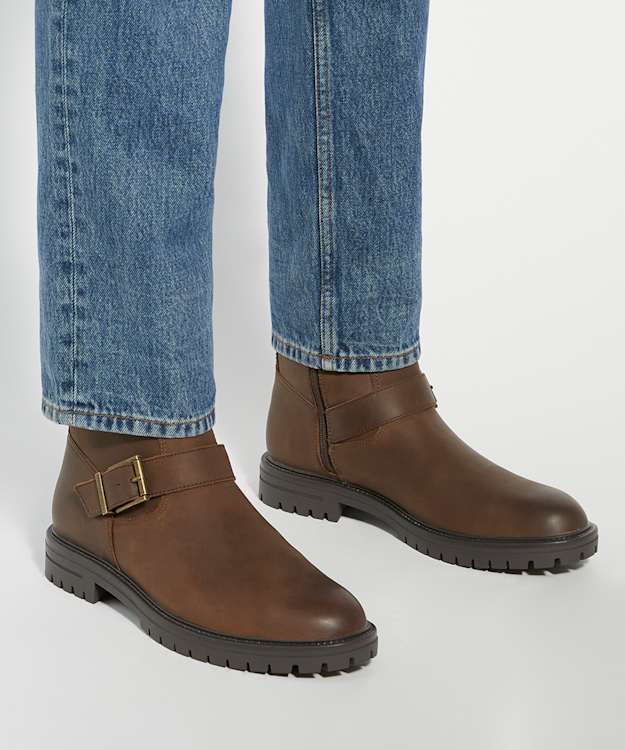 Dune London Calvin - Chestnut Chunky Buckle Biker Boots