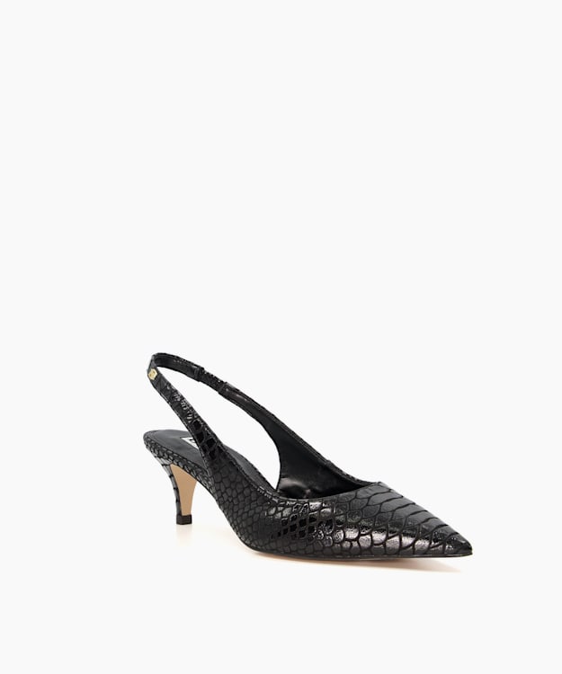 Dune London Capitol - Black Reptile-Effect Leather Slingback Courts