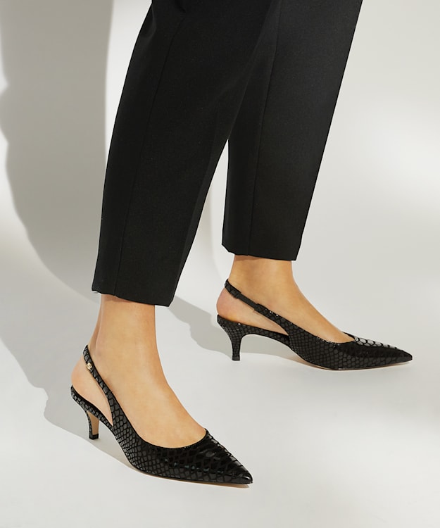 Dune London Capitol - Black Reptile-Effect Leather Slingback Courts